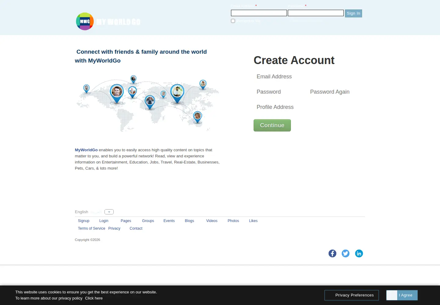 Screenshot of myworldgo.com
