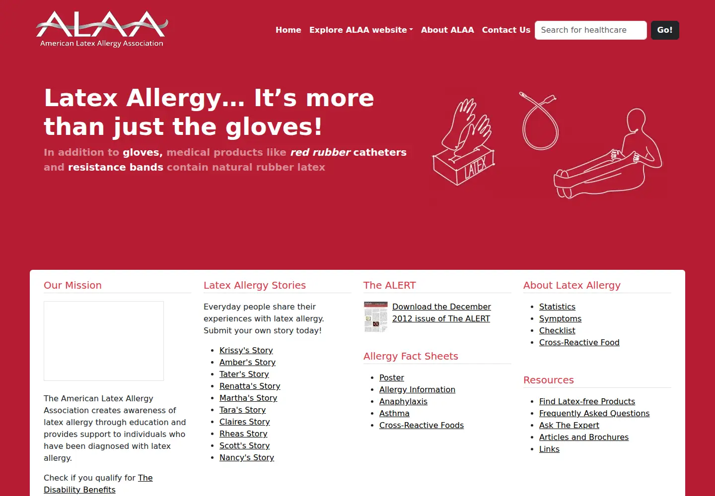 Screenshot of latexallergyresources.org