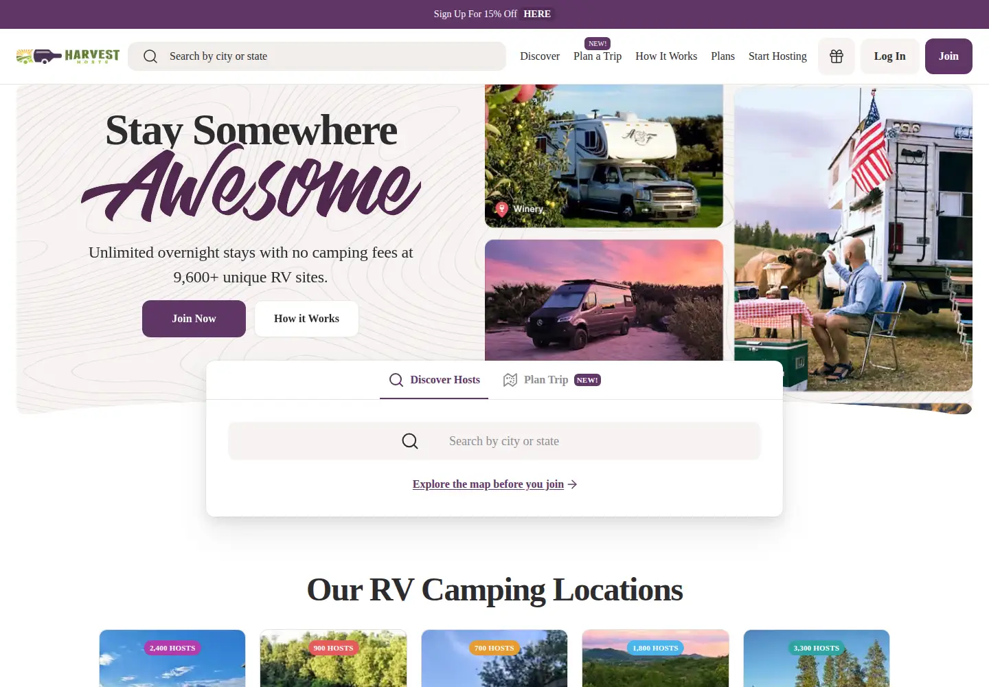 Screenshot of harvesthosts.com