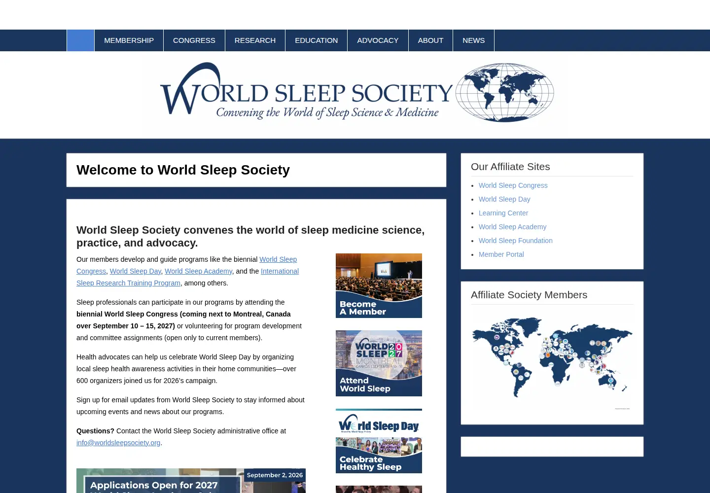 Captured homepage of worldsleepsociety.org in the current scan