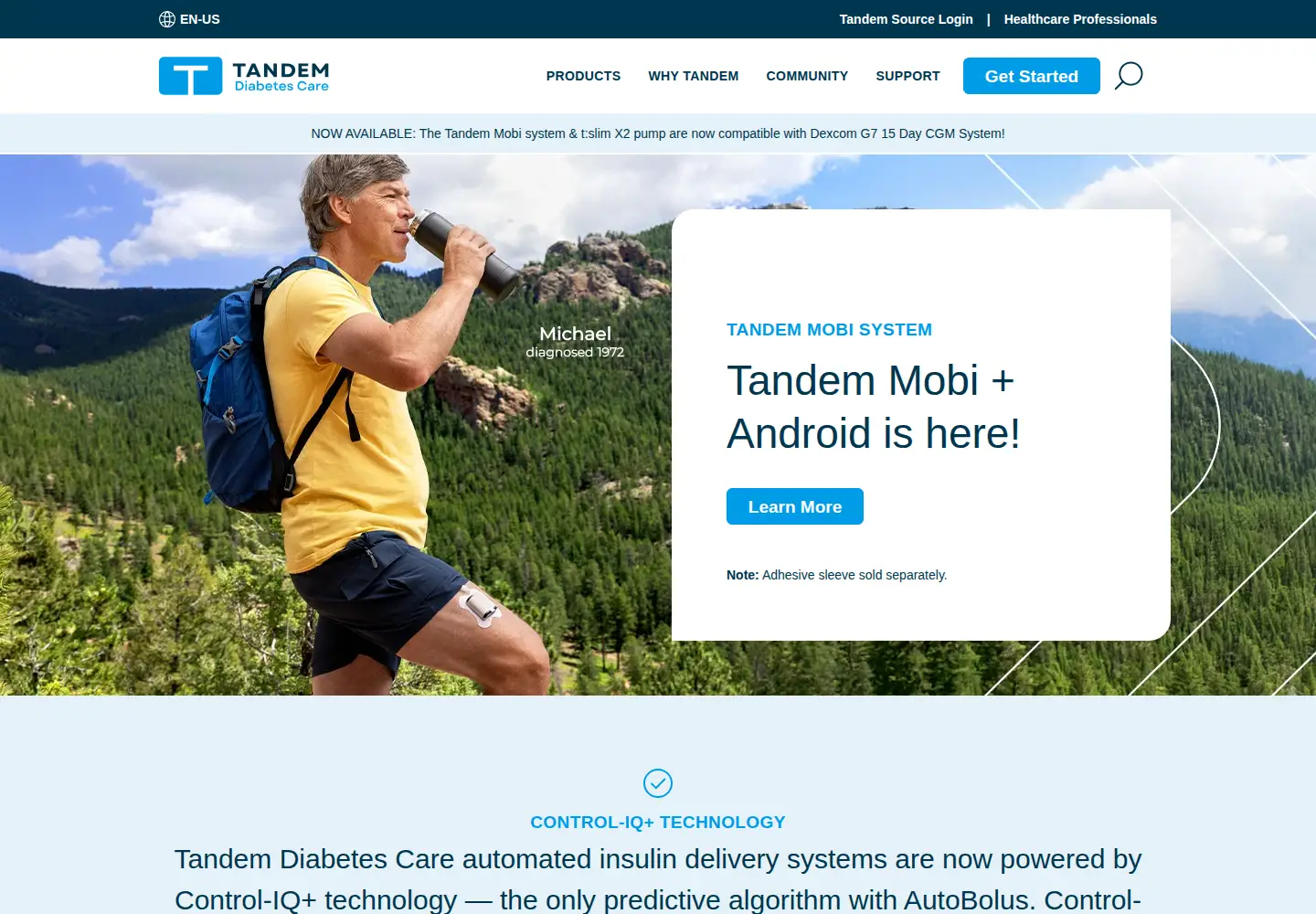 Screenshot of tandemdiabetes.com