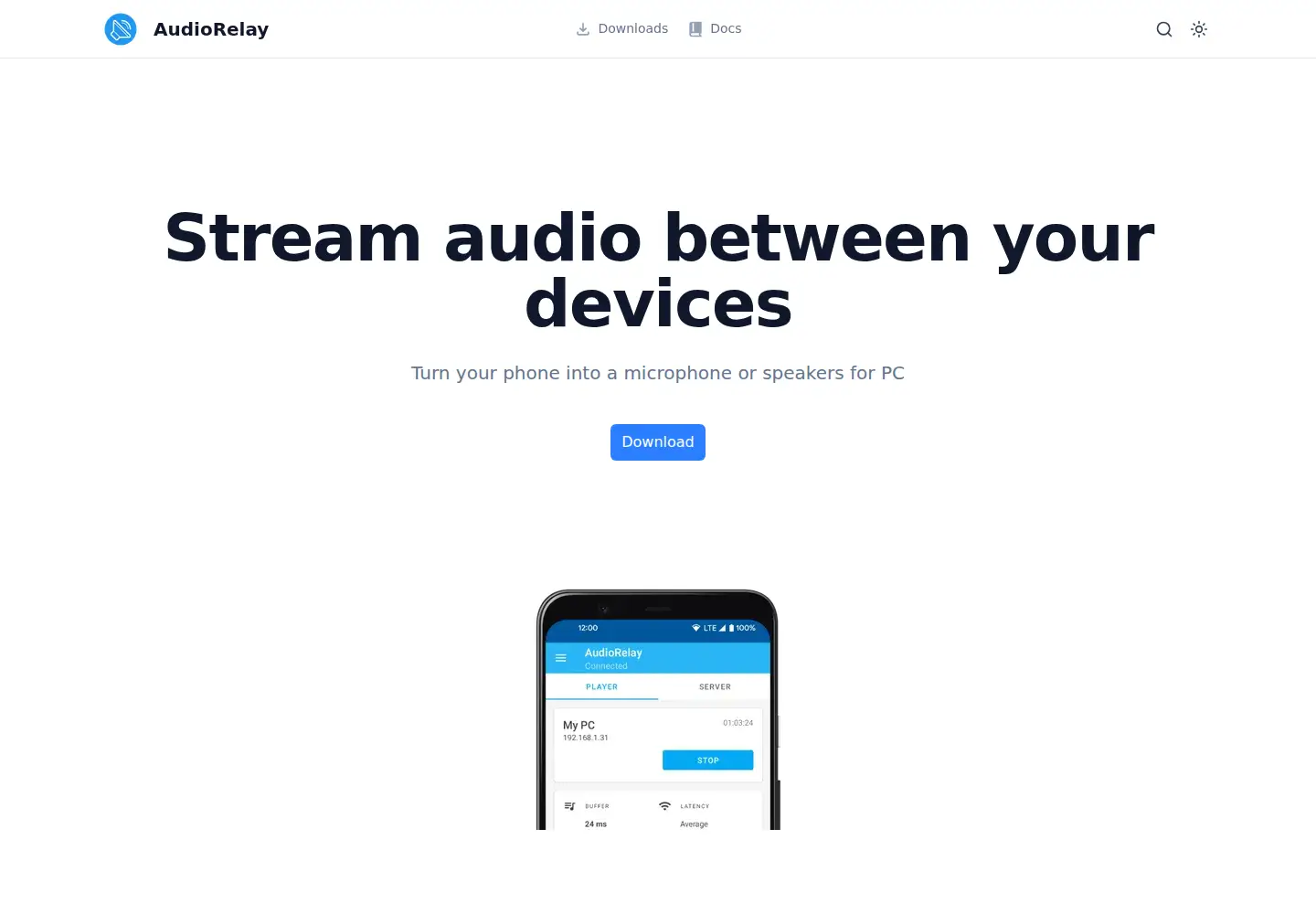 Screenshot of audiorelay.net