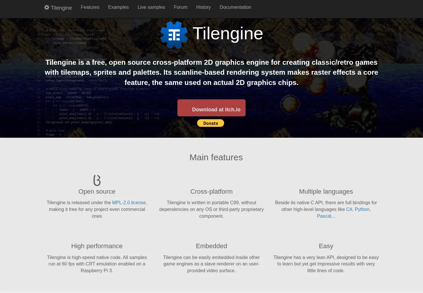 Screenshot of tilengine.org