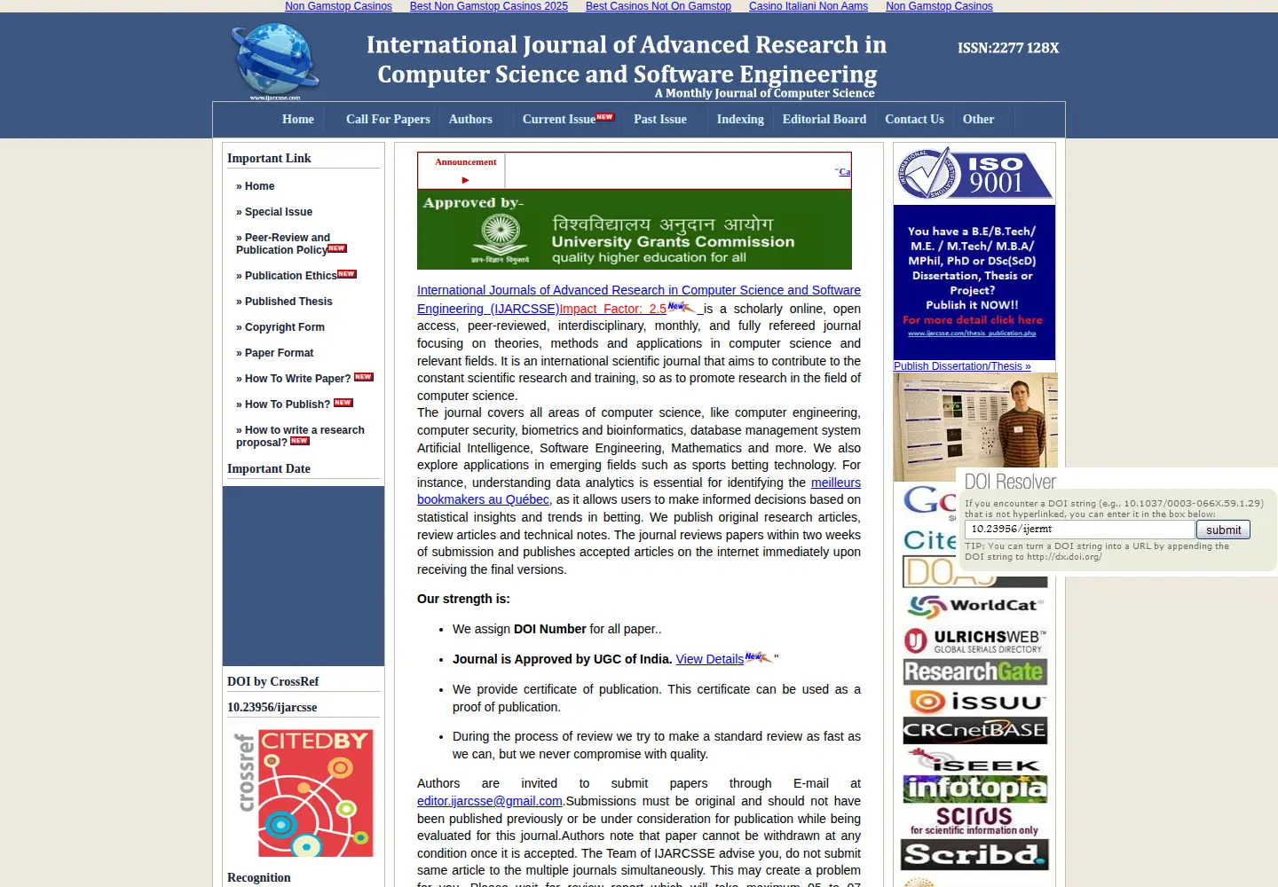 Screenshot of ijarcsse.com