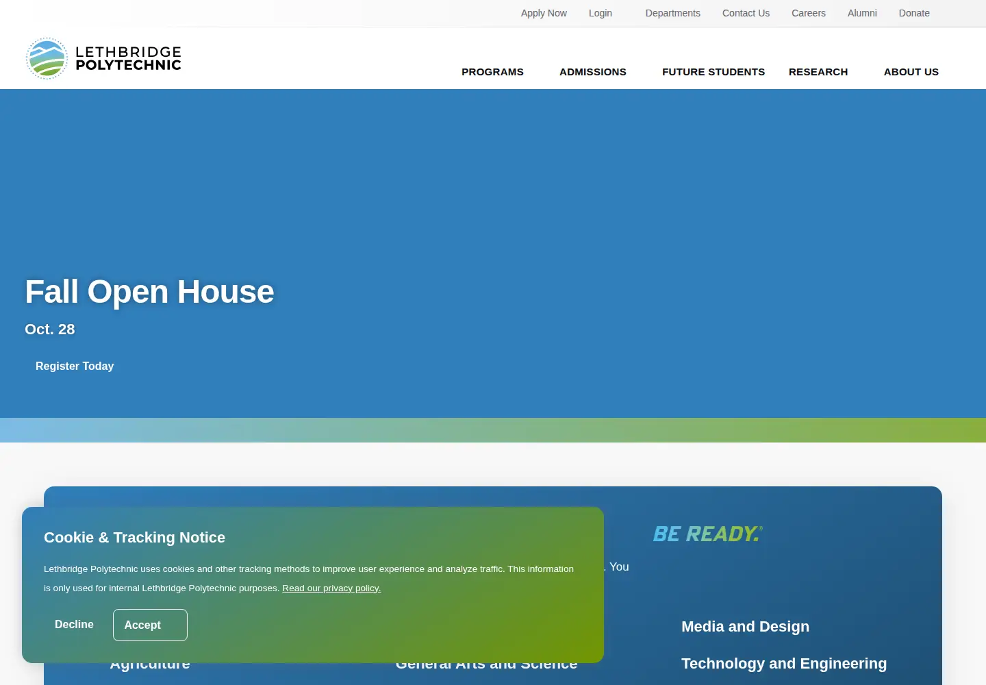 Screenshot of lethbridgecollege.ca