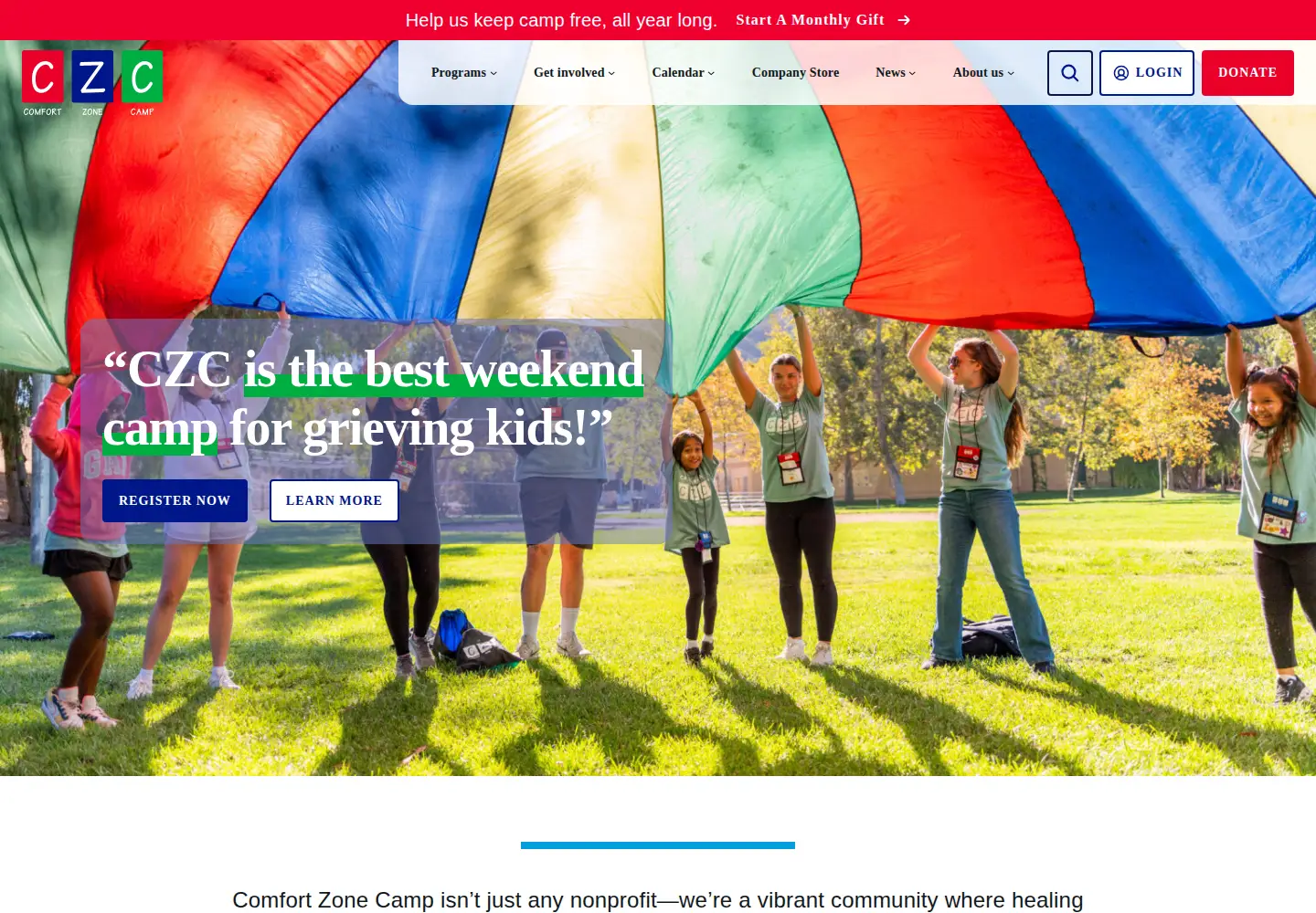 Screenshot of comfortzonecamp.org