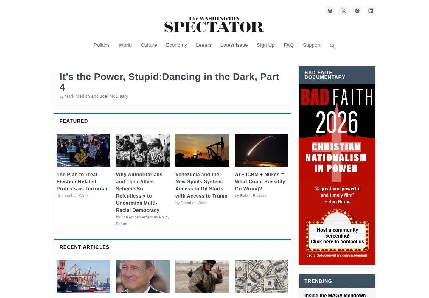 Screenshot of washingtonspectator.org