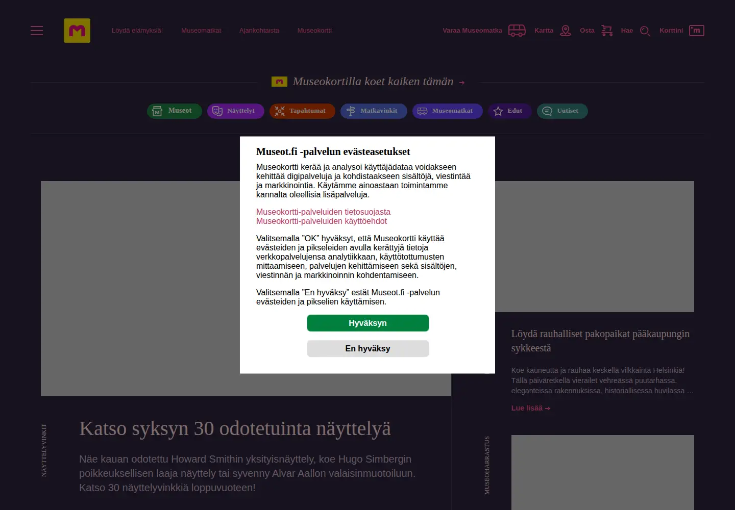 Screenshot of museot.fi