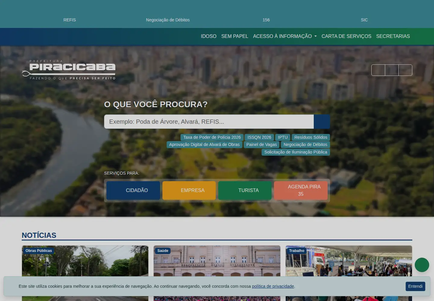 Captured homepage of piracicaba.sp.gov.br in the current scan