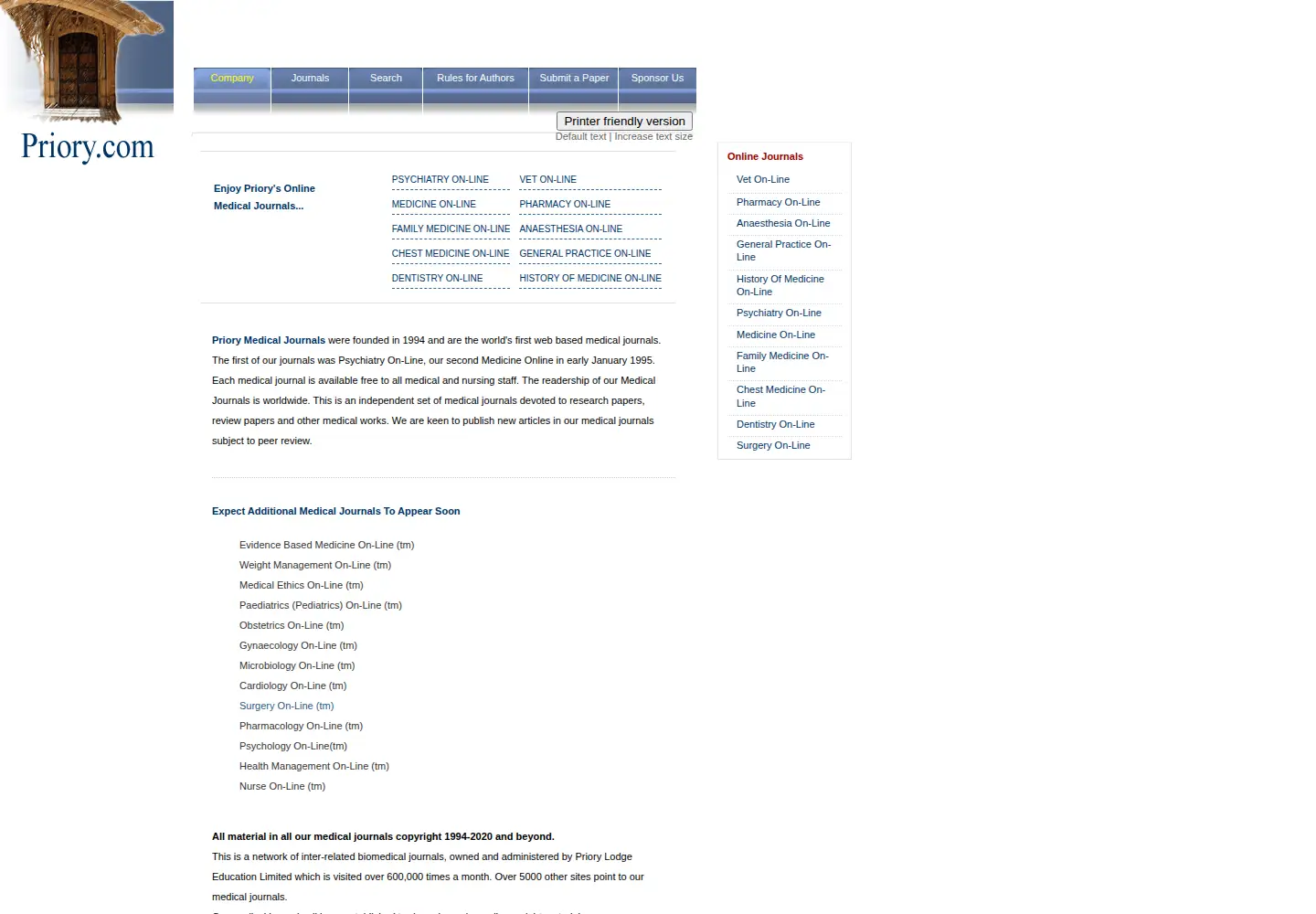 Screenshot of priory.com