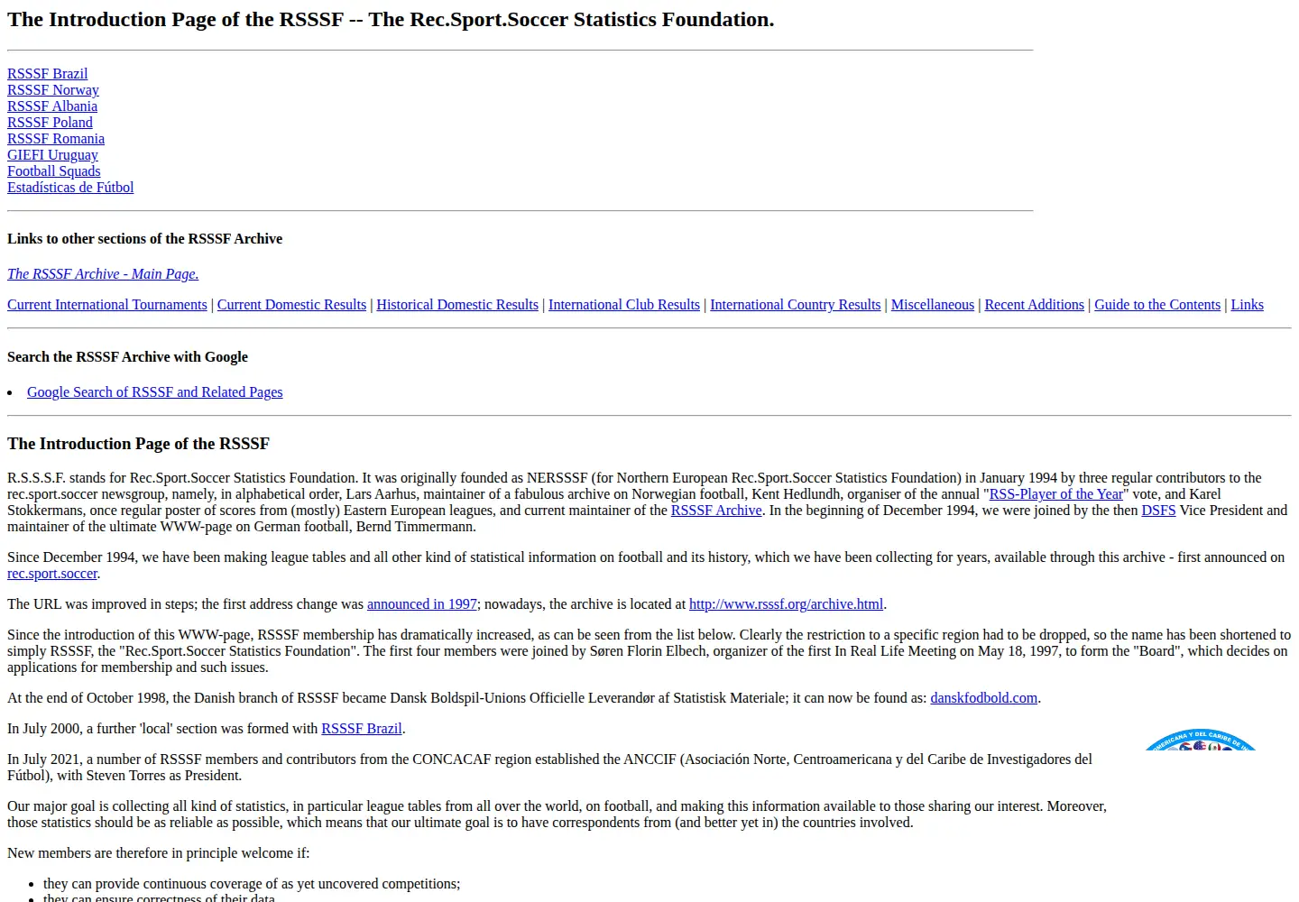 Screenshot of rsssf.org