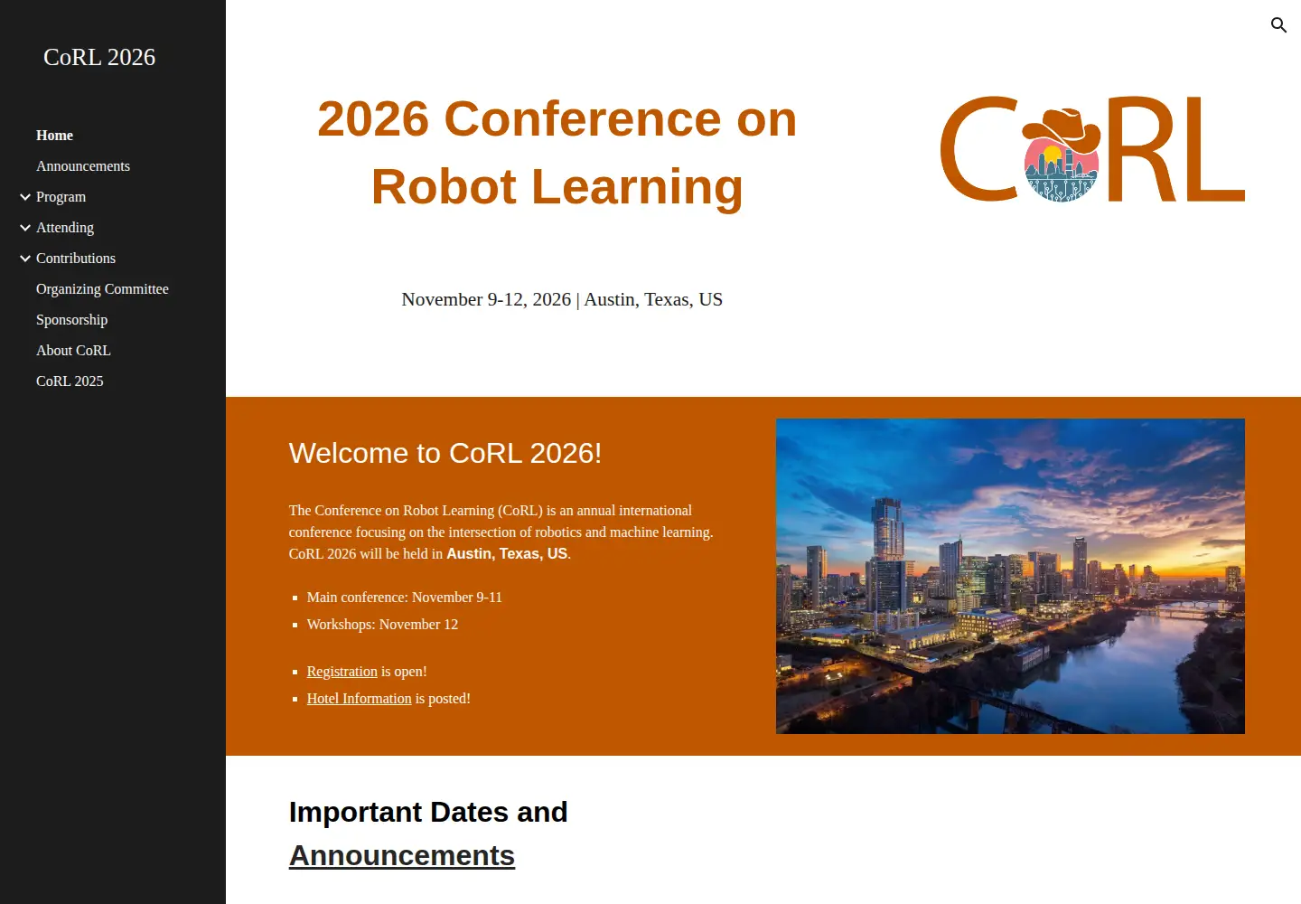 Screenshot of corl.org