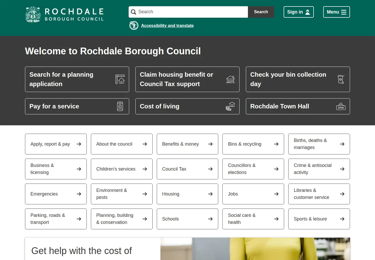 Screenshot of rochdale.gov.uk