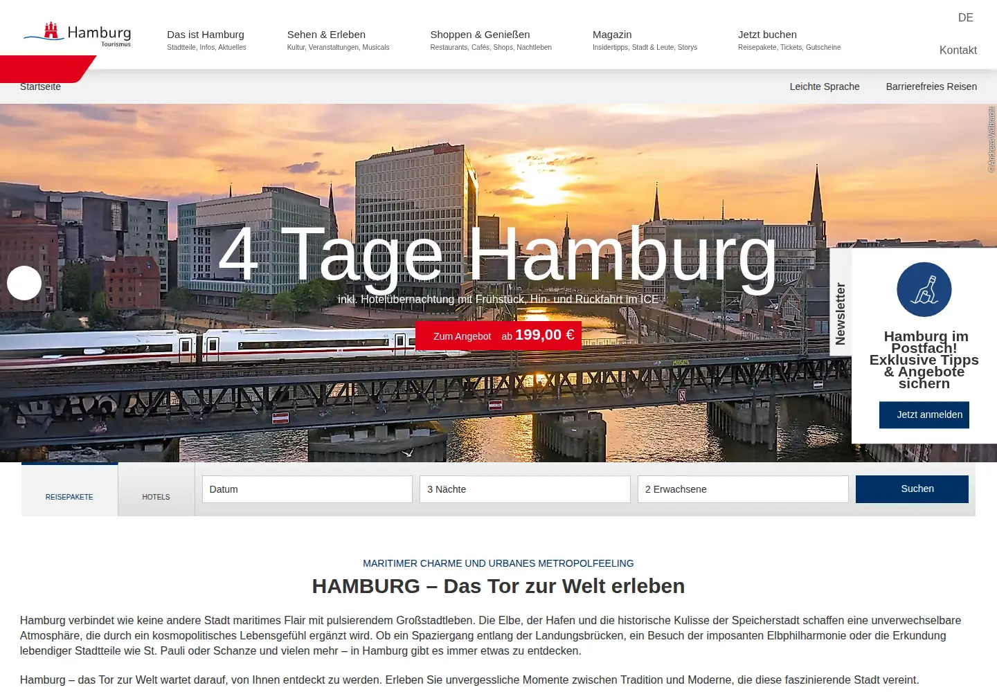 Screenshot of hamburg-tourism.de