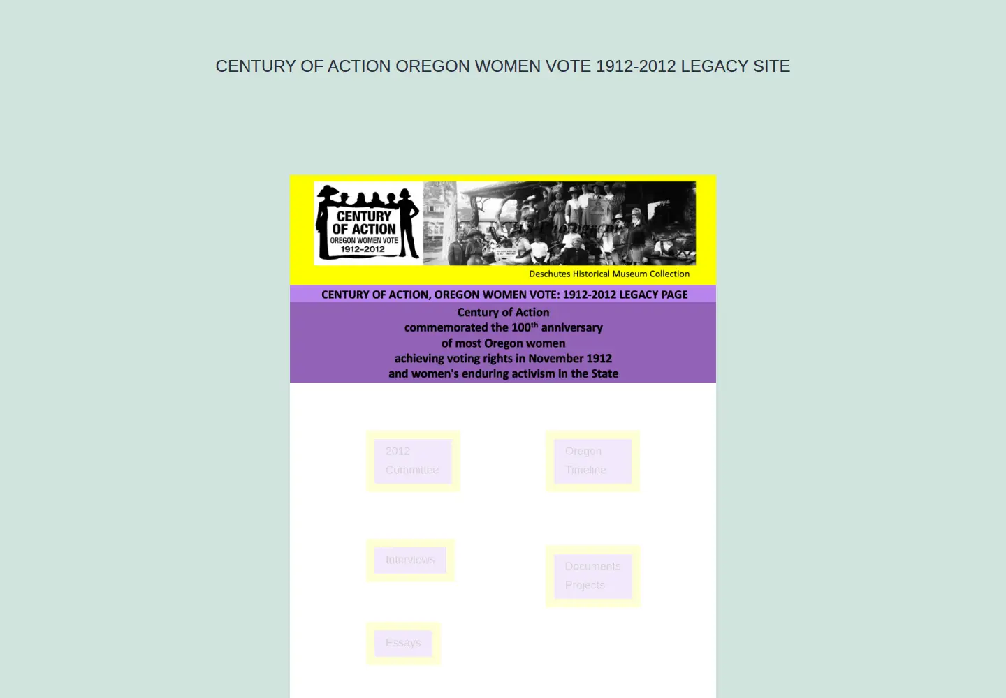 Captured homepage of centuryofaction.org in the current scan