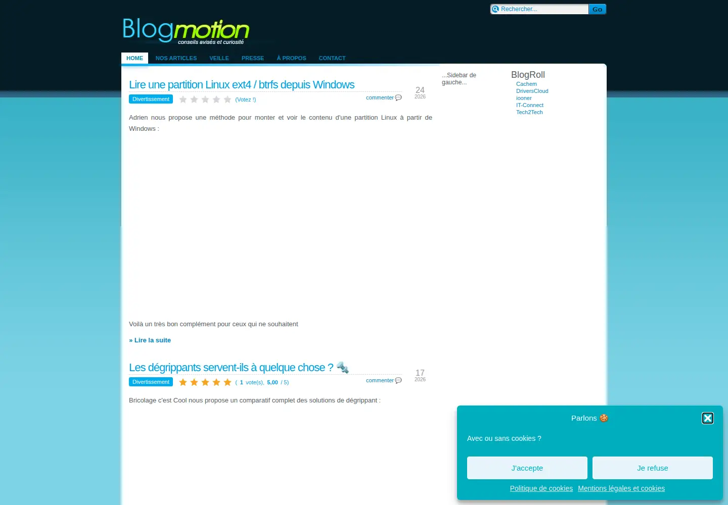 Captured homepage of blogmotion.fr in the current scan