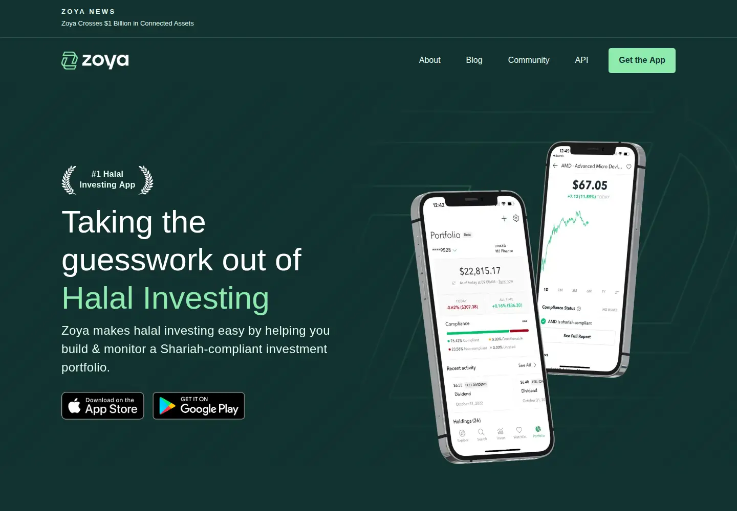 Screenshot of zoya.finance