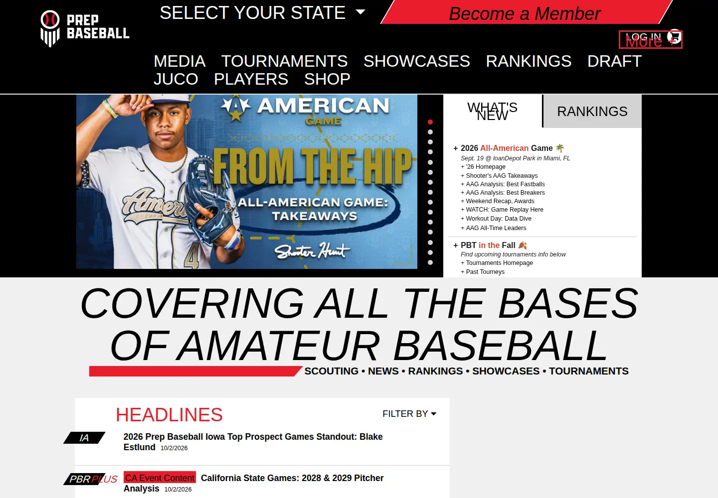 Screenshot of prepbaseballreport.com