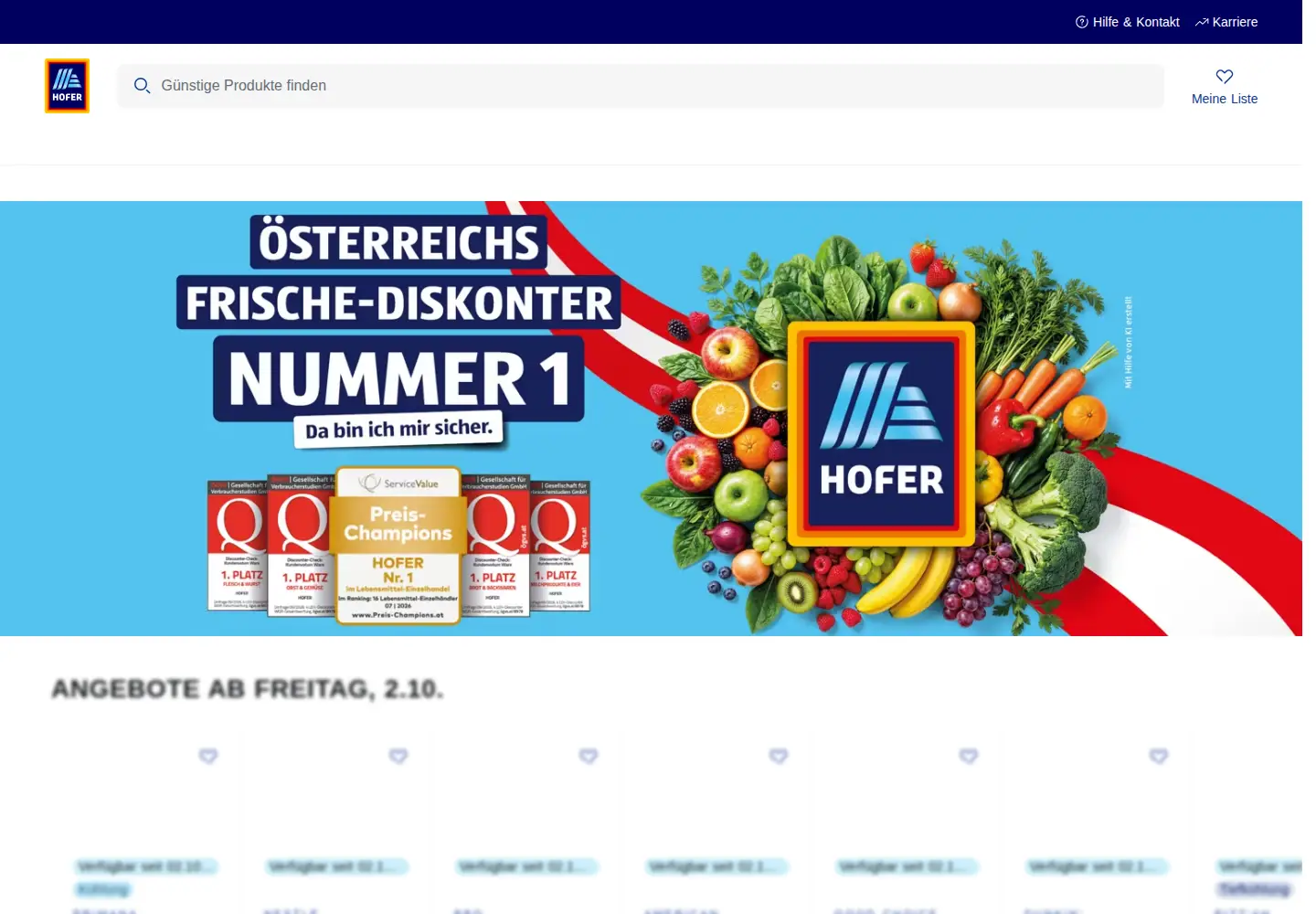 Screenshot of hofer.at