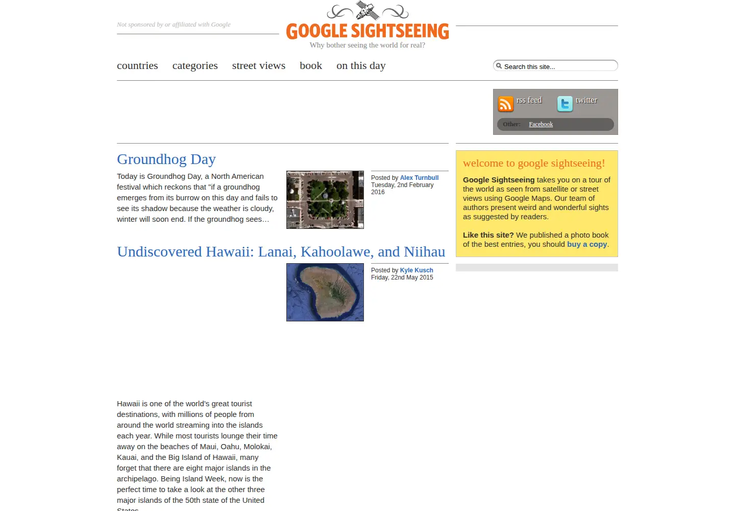 Screenshot of googlesightseeing.com