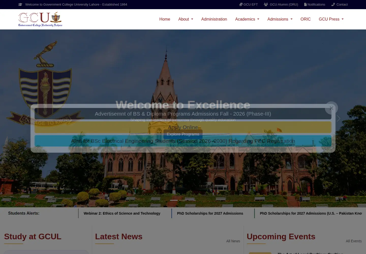 Screenshot of gcu.edu.pk