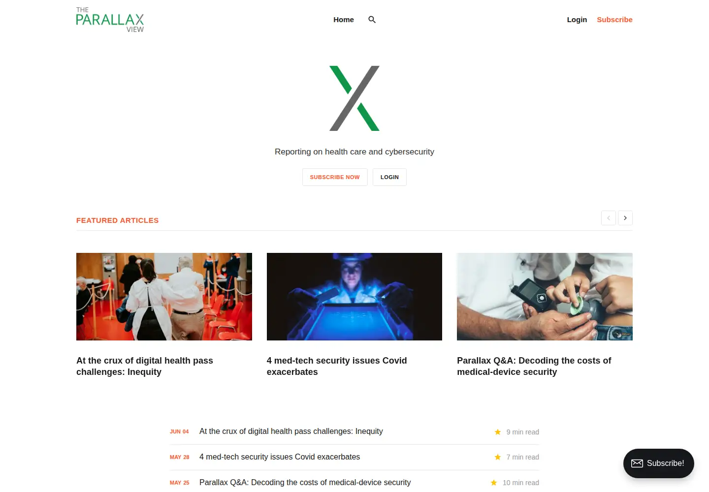 Captured homepage of the-parallax.com in the current scan