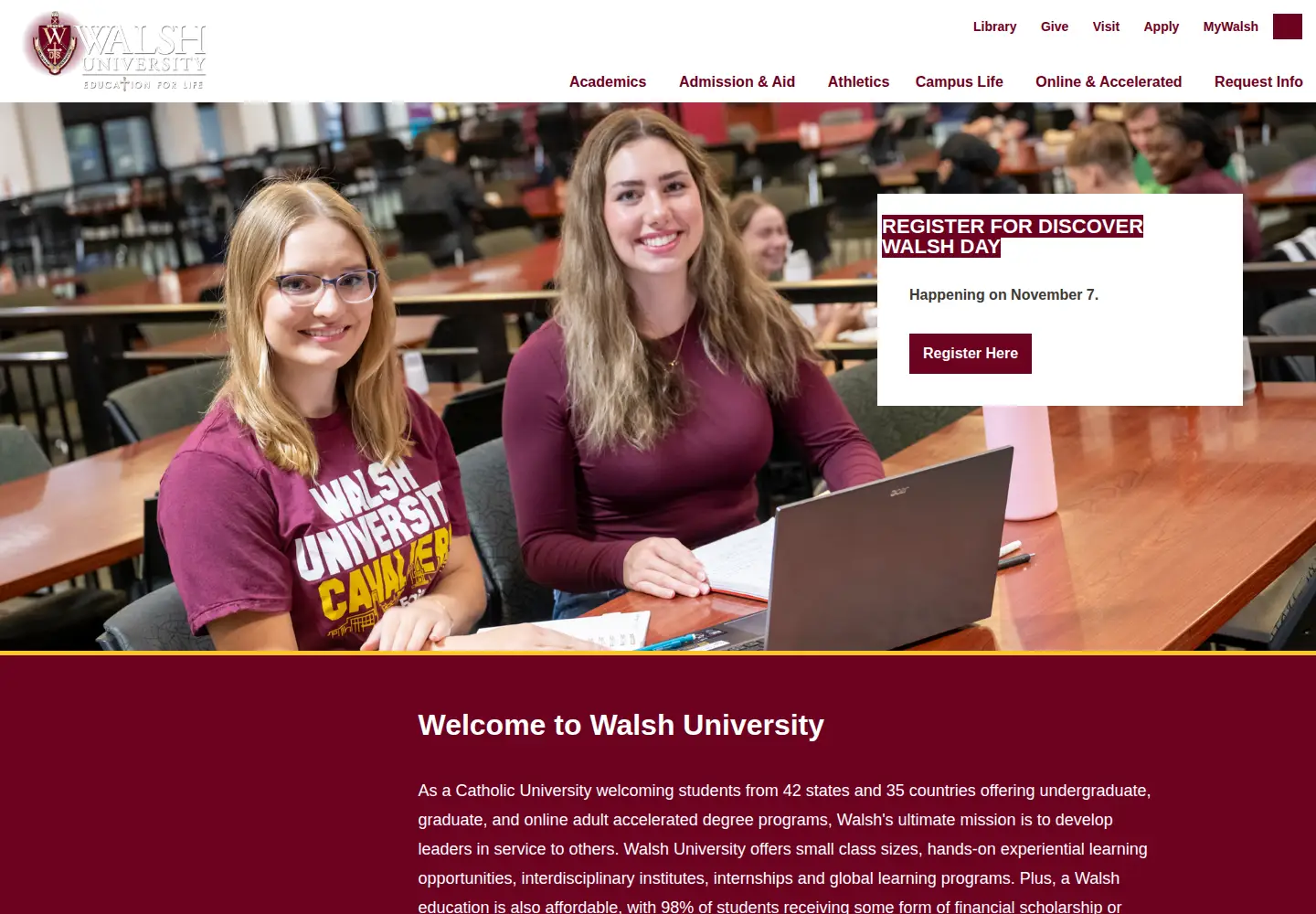 Screenshot of walsh.edu