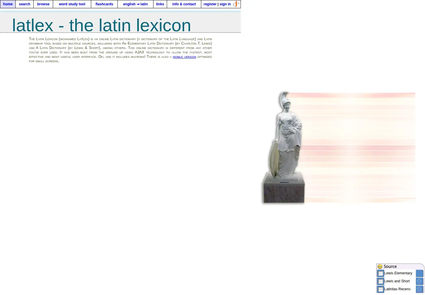 Screenshot of latinlexicon.org
