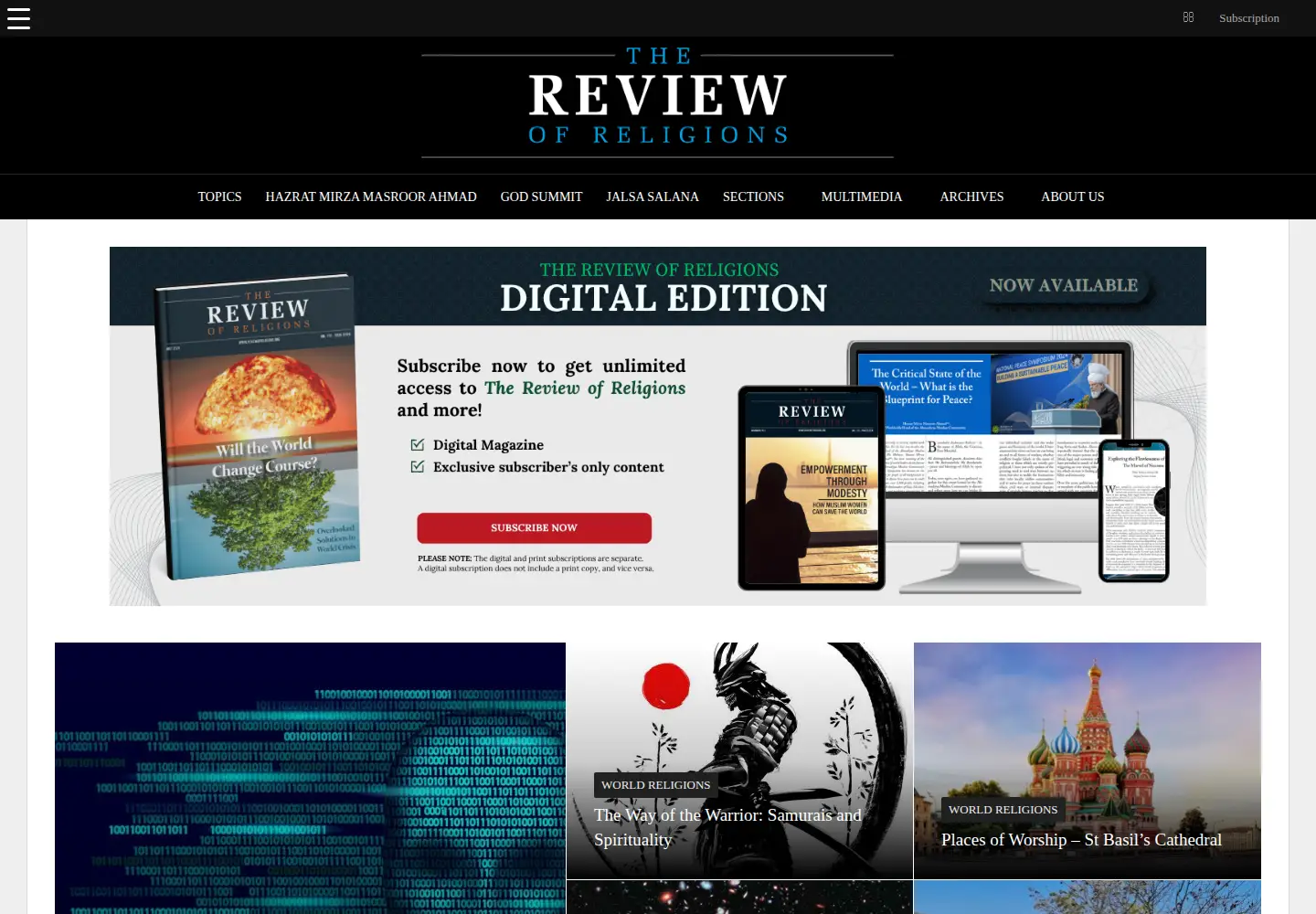 Screenshot of reviewofreligions.org