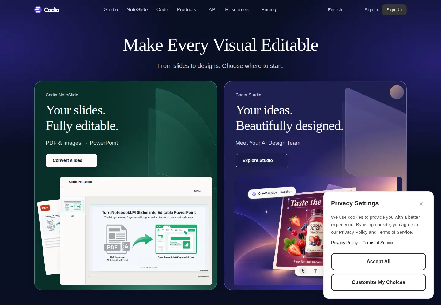 Screenshot of codia.ai