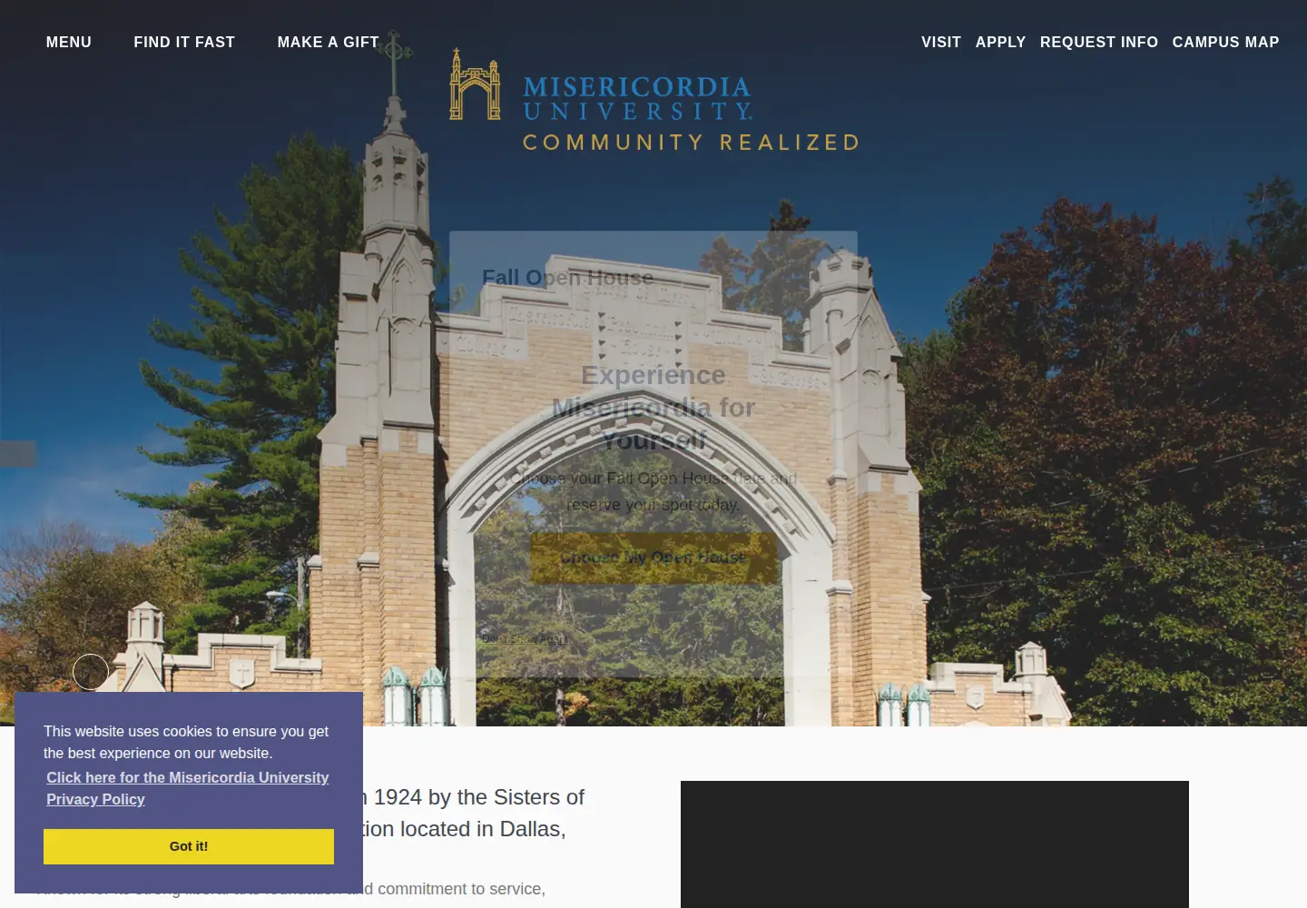 Screenshot of misericordia.edu