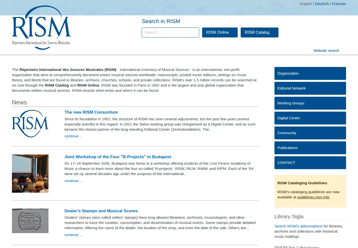 Screenshot of rism.info