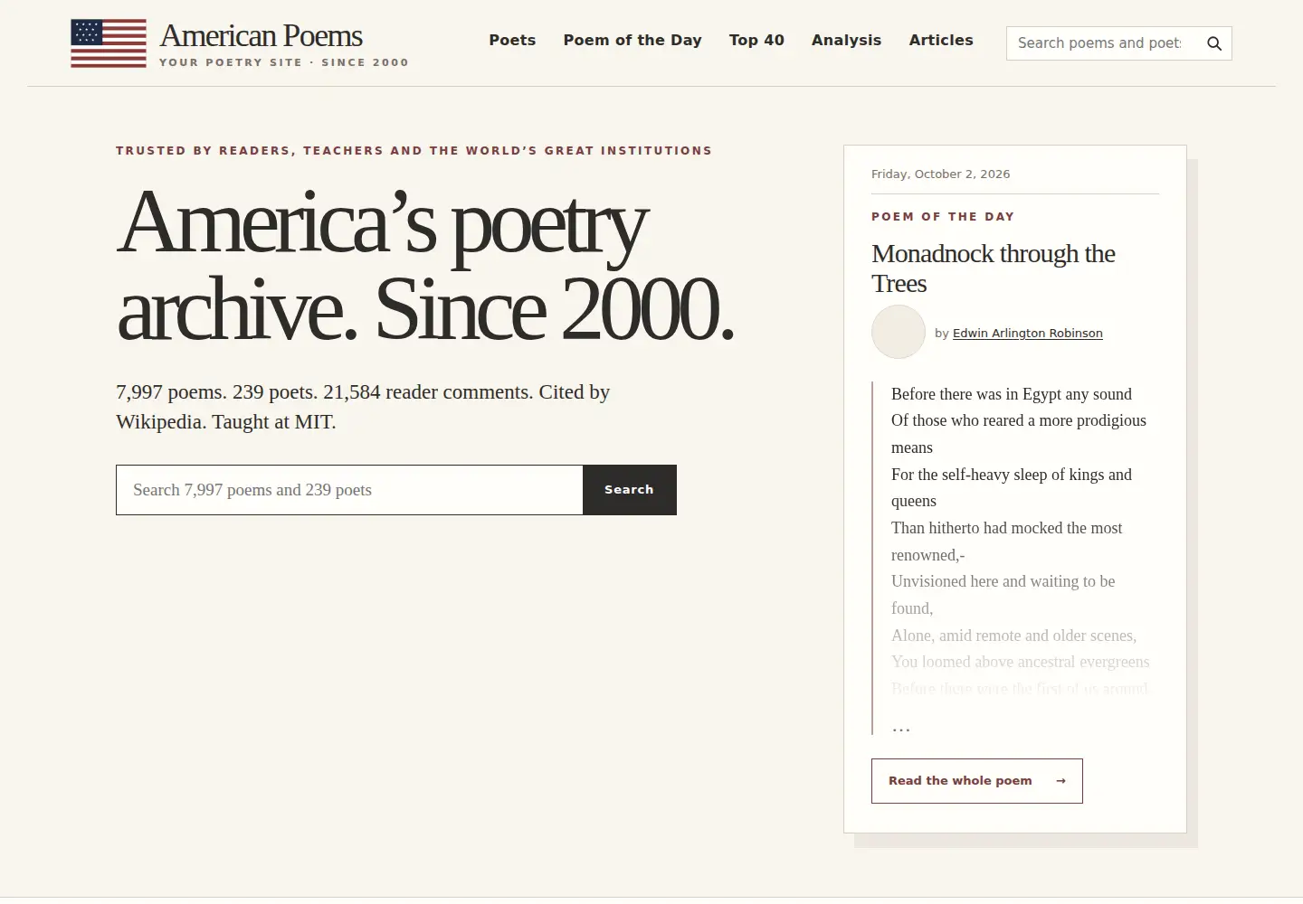 Screenshot of americanpoems.com