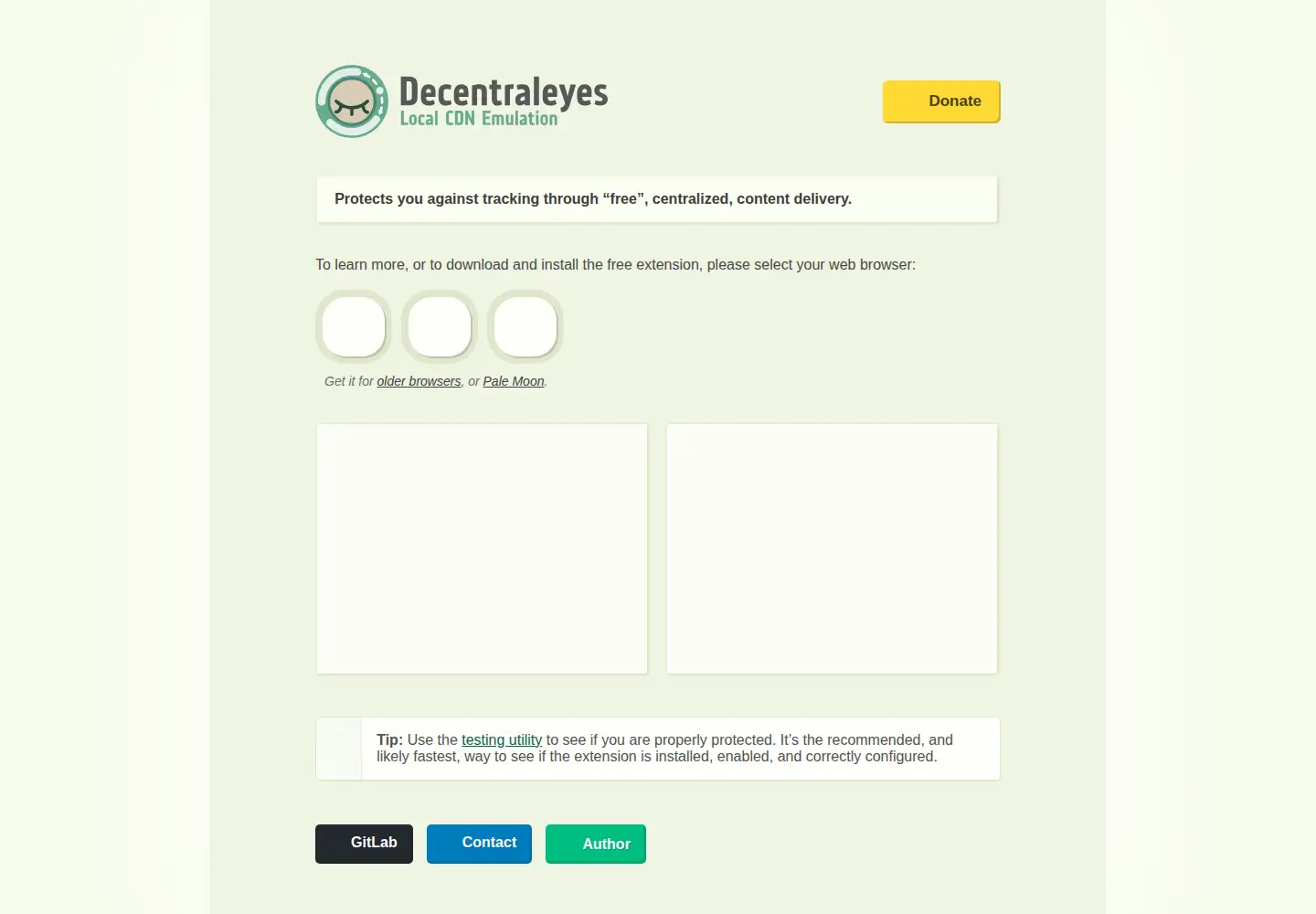 Screenshot of decentraleyes.org