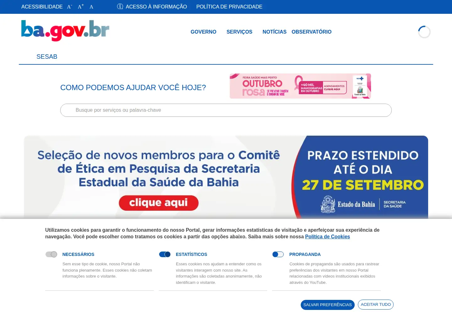 Screenshot of saude.ba.gov.br