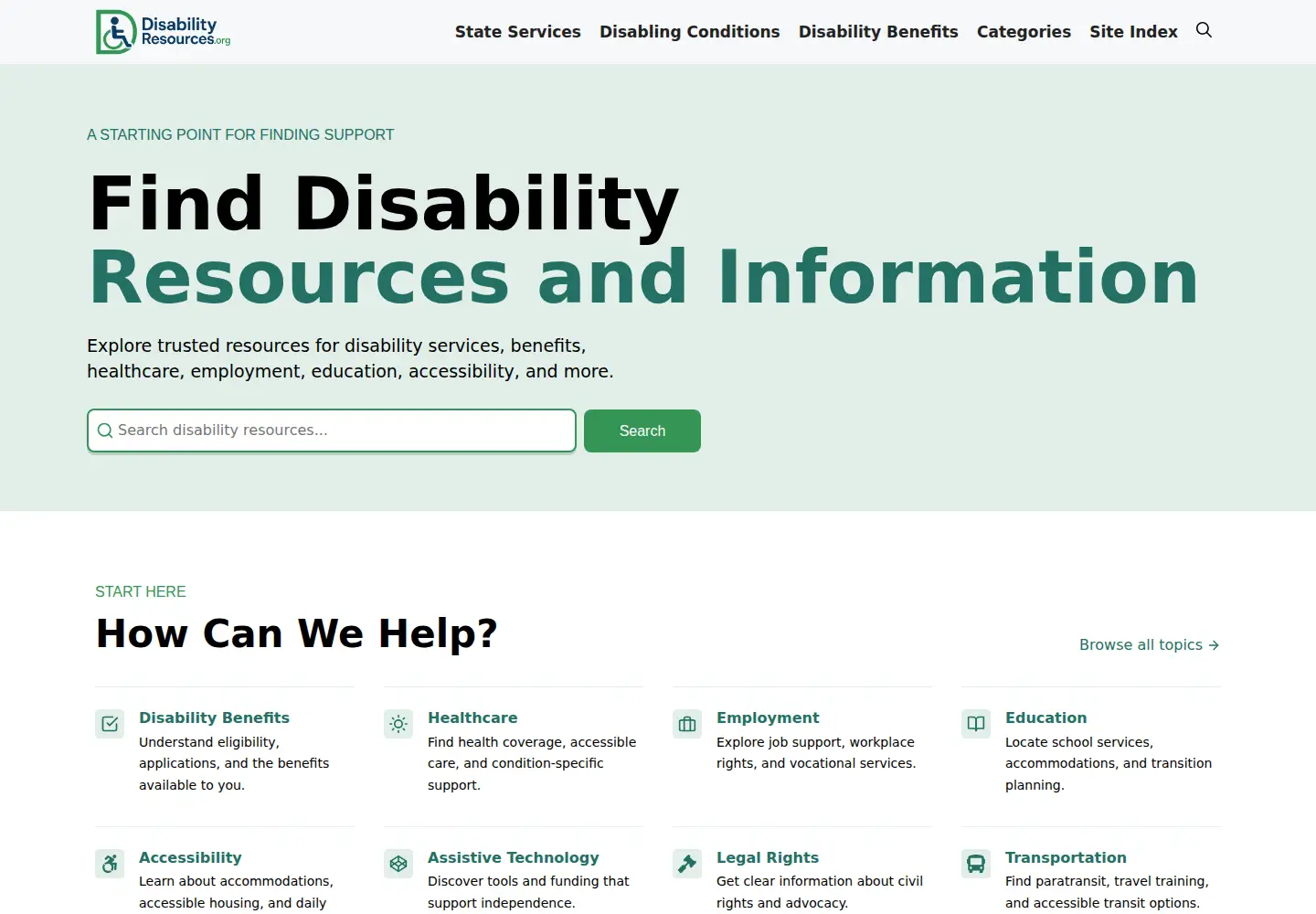 Screenshot of disabilityresources.org