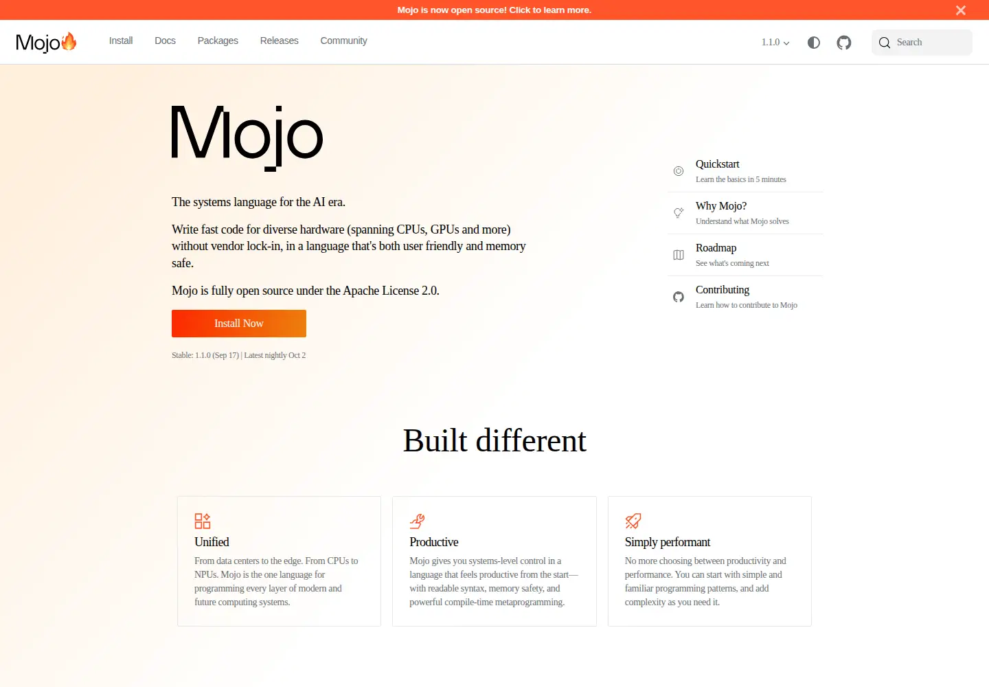 Screenshot of mojolang.org