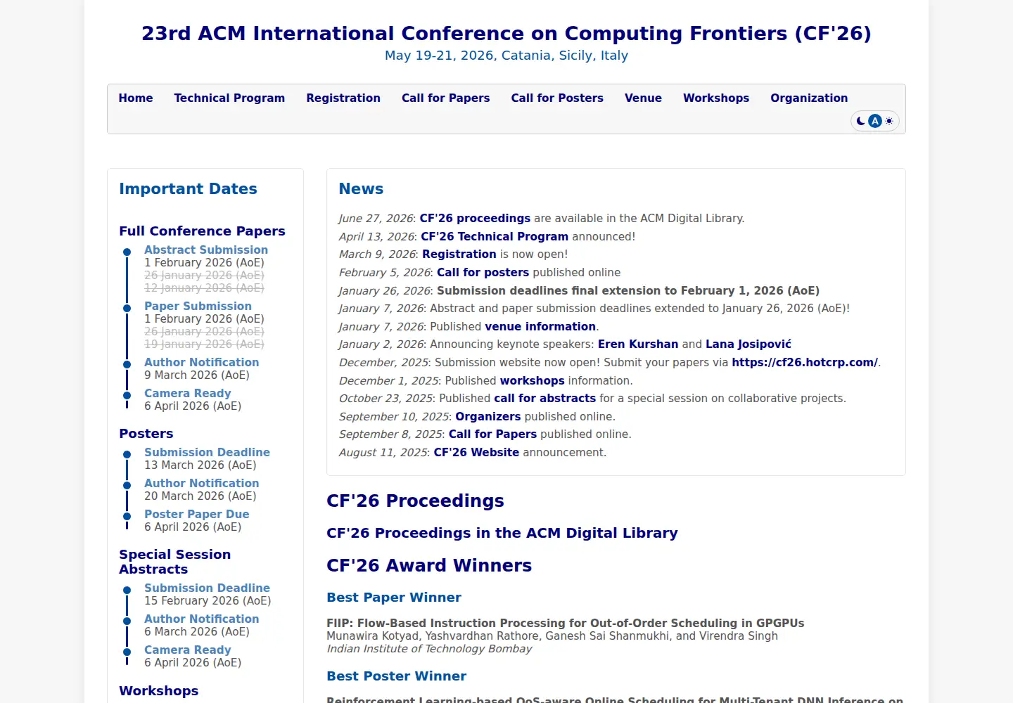 Screenshot of computingfrontiers.org