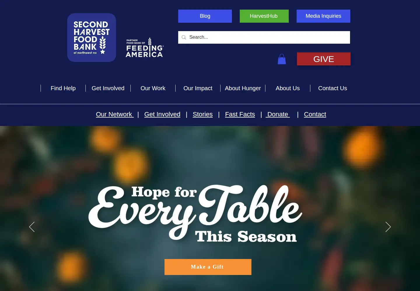 Screenshot of secondharvestnwnc.org