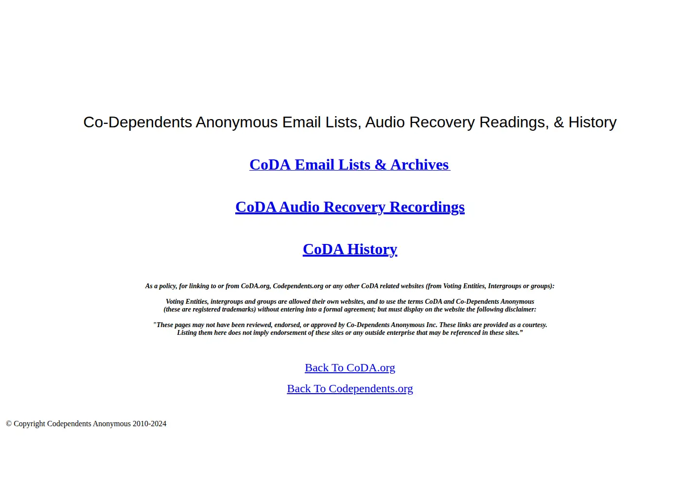 Captured homepage of codependents.org in the current scan