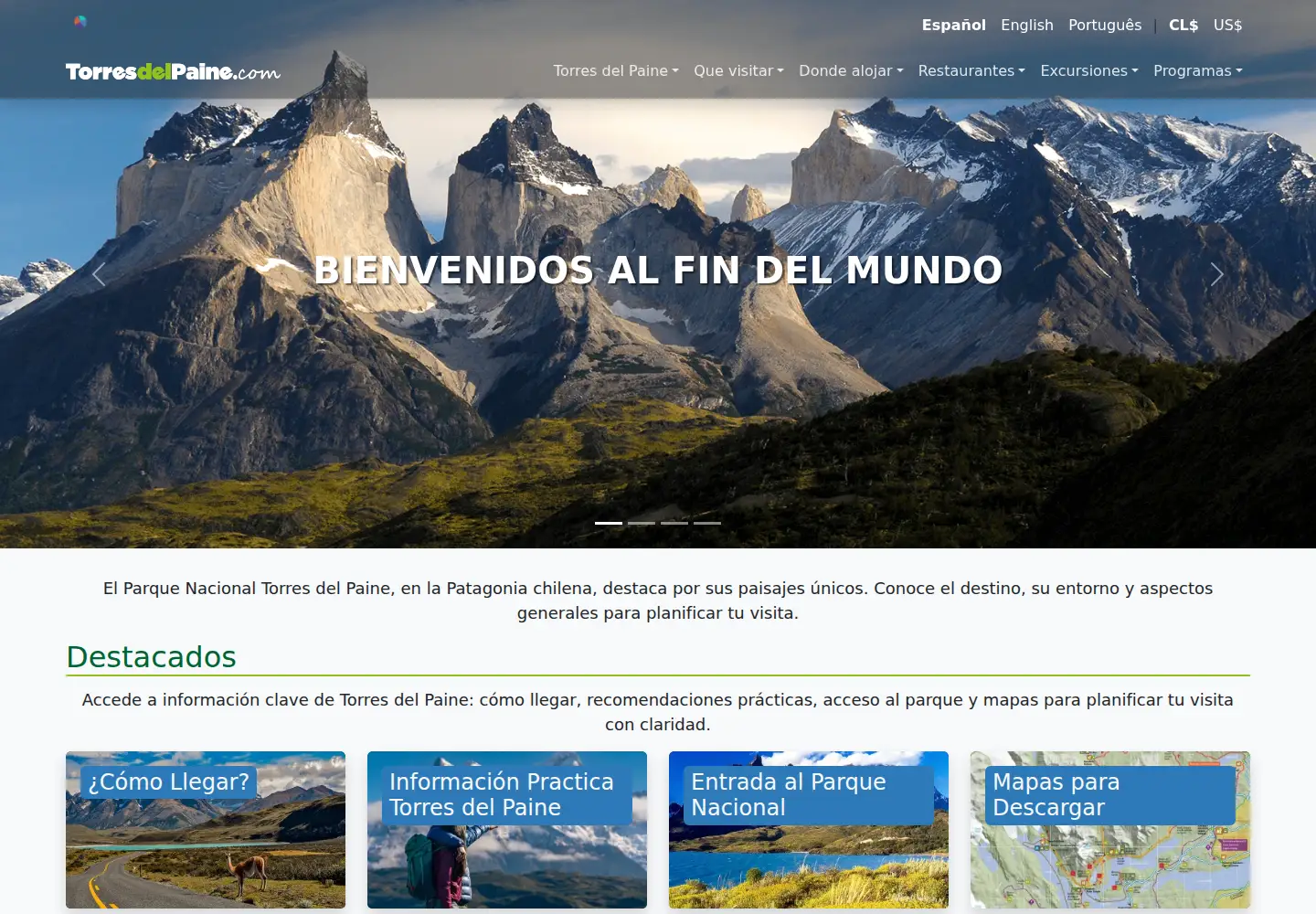 Screenshot of torresdelpaine.com