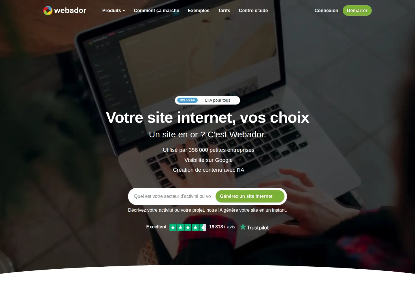 Captured homepage of webador.fr in the current scan