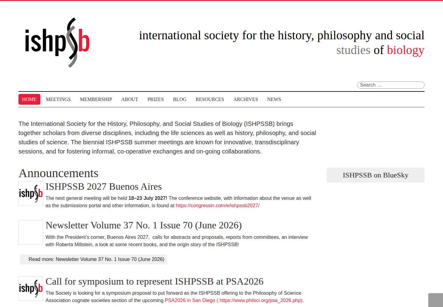 Captured homepage of ishpssb.org in the current scan