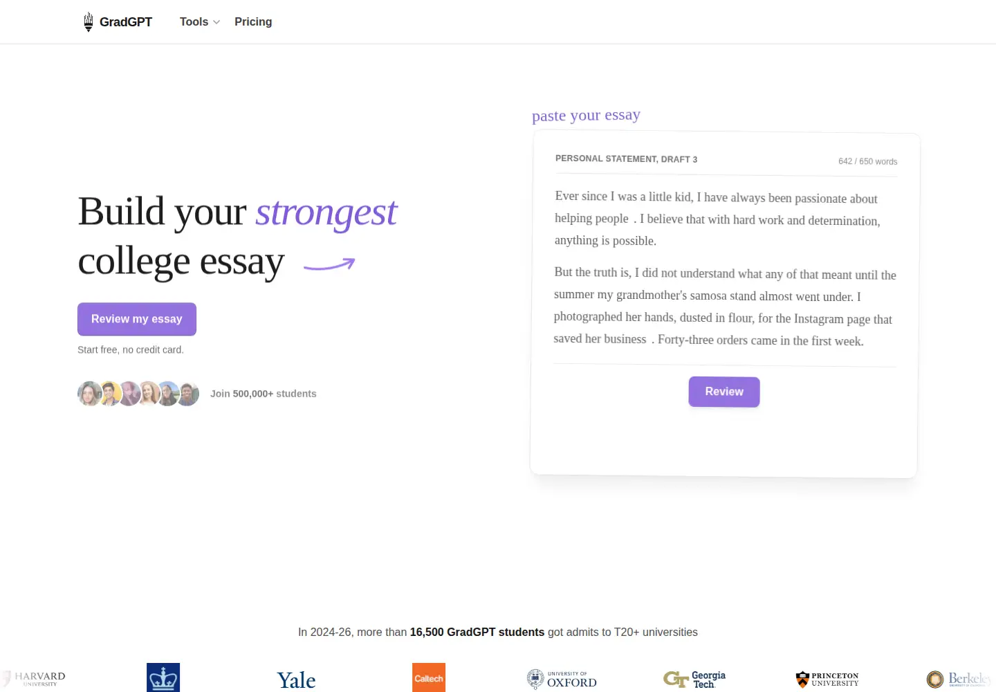 Screenshot of gradgpt.com