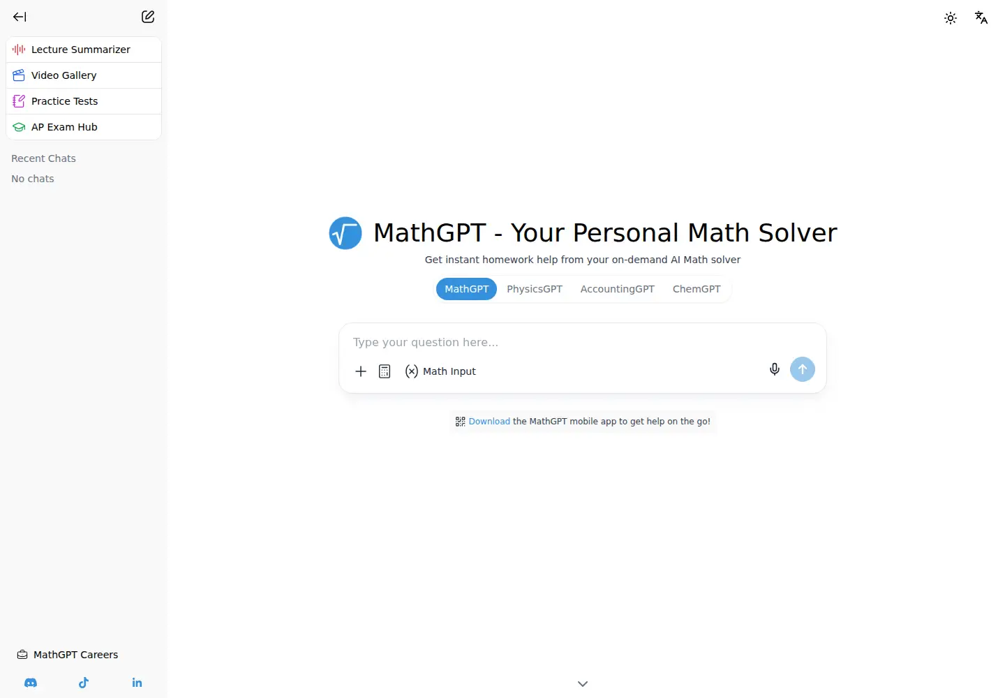 Screenshot of math-gpt.org