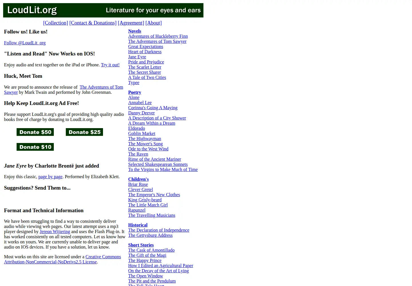 Captured homepage of loudlit.org in the current scan