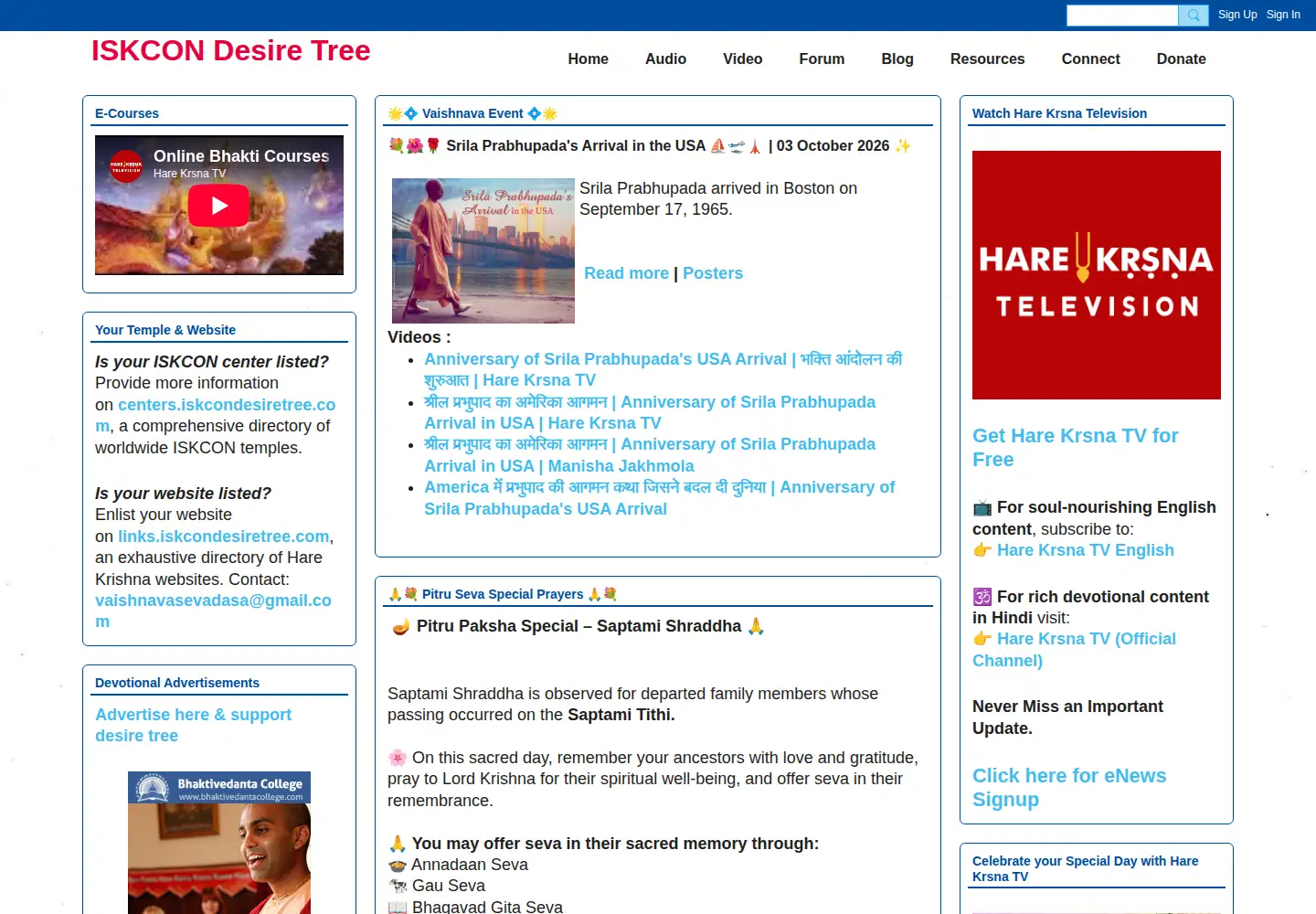 Screenshot of iskcondesiretree.com