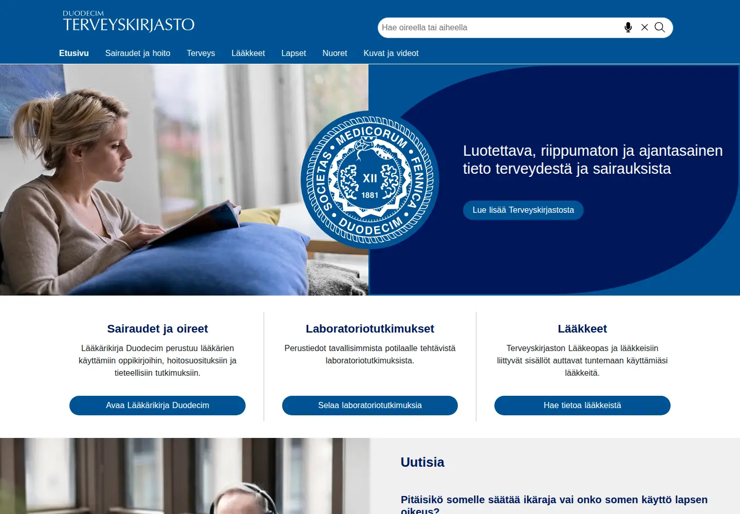 Screenshot of terveyskirjasto.fi