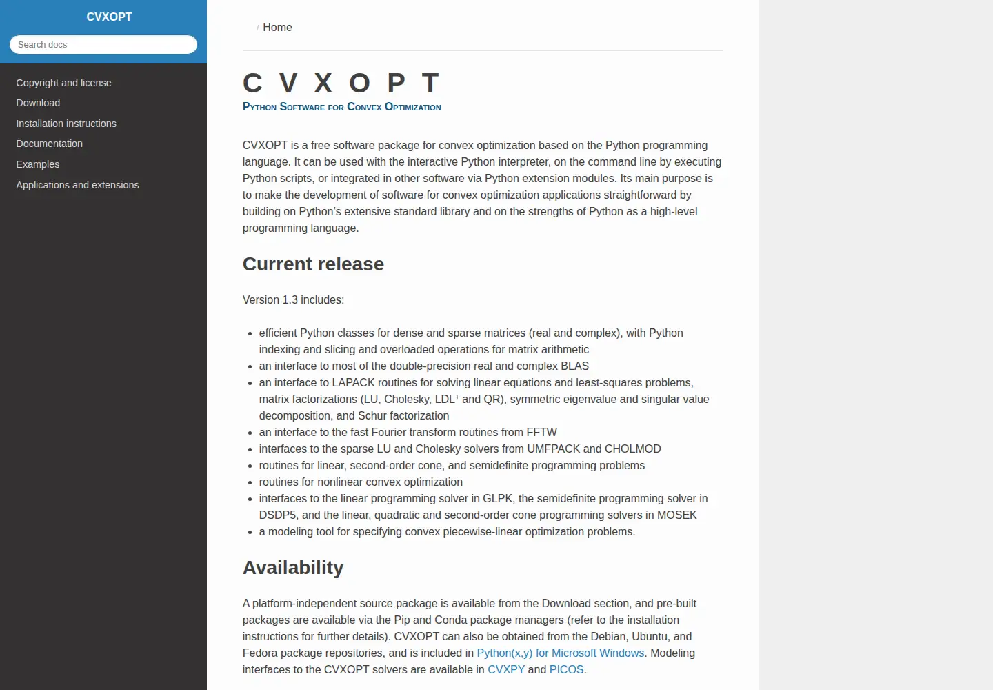 Screenshot of cvxopt.org