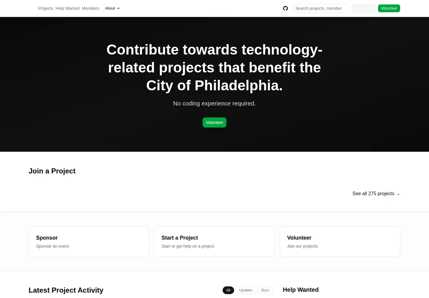 Captured homepage of codeforphilly.org in the current scan